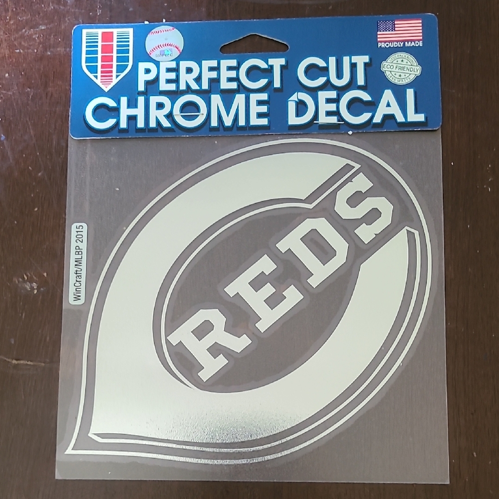 NEW Cincinnati Reds 7" silver chrome decal sticker made in USA indoor/outdoor